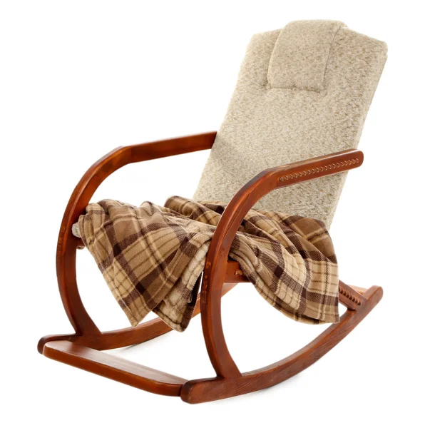 Modern rocking-chair with rug isolated on white — Stock Photo, Image