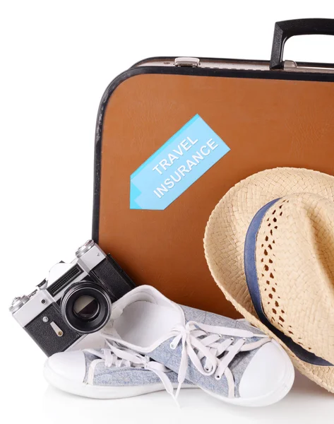 Travel suitcase with inscription — Stock Photo, Image