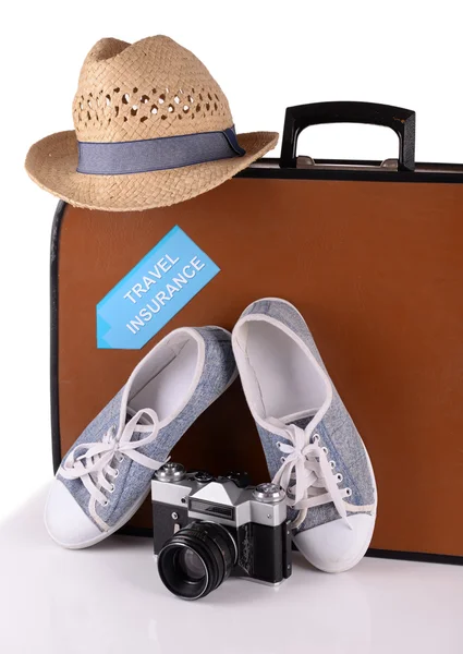 Cestovní kufr s nápisem — Stock fotografie
