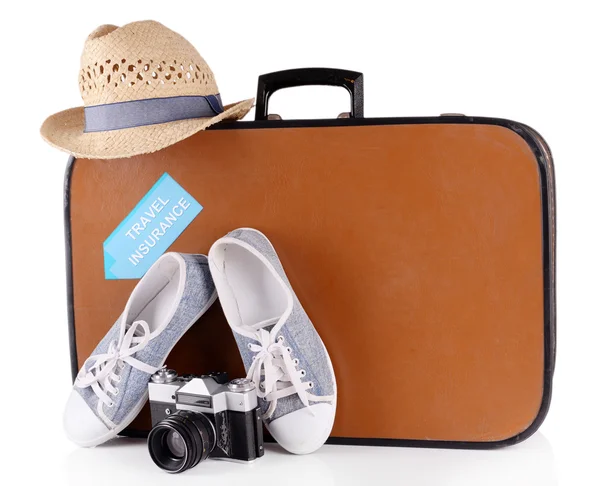Travel suitcase with inscription — Stock Photo, Image