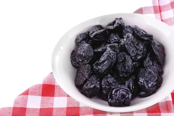 White bowl of prunes — Stock Photo, Image