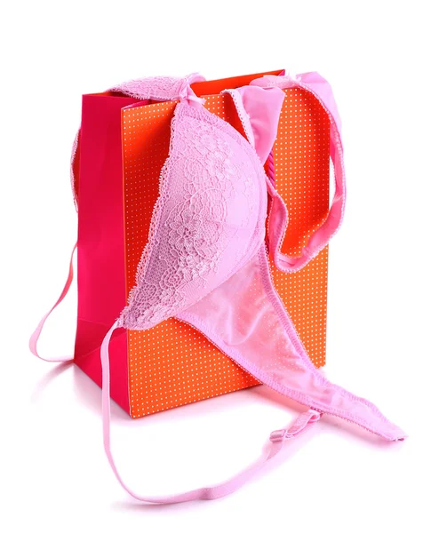 Woman lingerie in gift bag — Stock Photo, Image