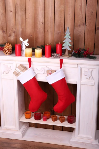 Şömine Noel çorap — Stok fotoğraf