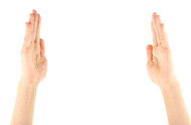 Beyaz arka plan üzerinde izole iki yükselterek el