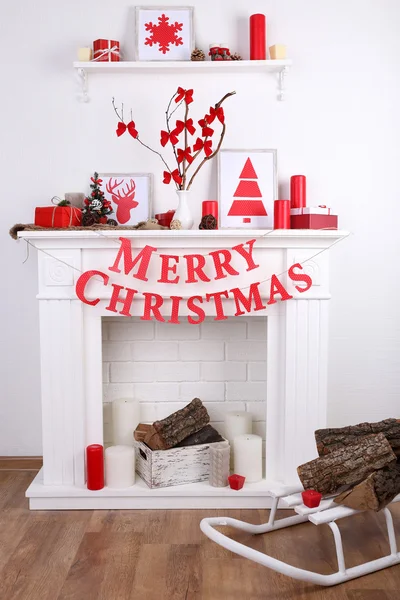 Decorated Christmas fireplace — Stock Photo, Image