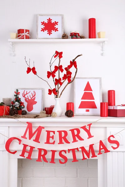 Decorated Christmas fireplace — Stock Photo, Image