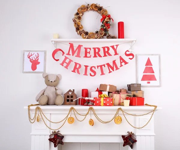 Decorated Christmas fireplace — Stock Photo, Image