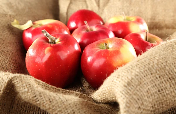 Heap of apples in burlap — Stock Photo, Image