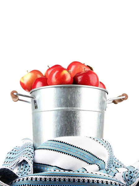 प्रकाश पार्श्वभूमीवर लाल सफरचंद आणि डिशक्लोथ भरले जोडा — स्टॉक फोटो, इमेज