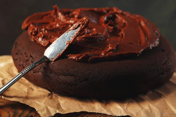 Chocolate cake with chocolate cream — Stock Photo, Image