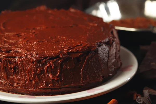 巧克力蛋糕加巧克力奶油 — 图库照片