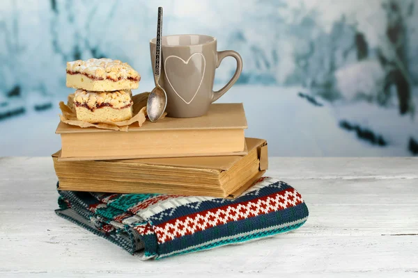 Composition with cup of hot drink — Stock Photo, Image