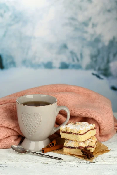 Composition with cup of hot drink — Stock Photo, Image