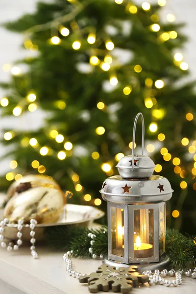 Christmas decorations with lantern — Stock Photo, Image