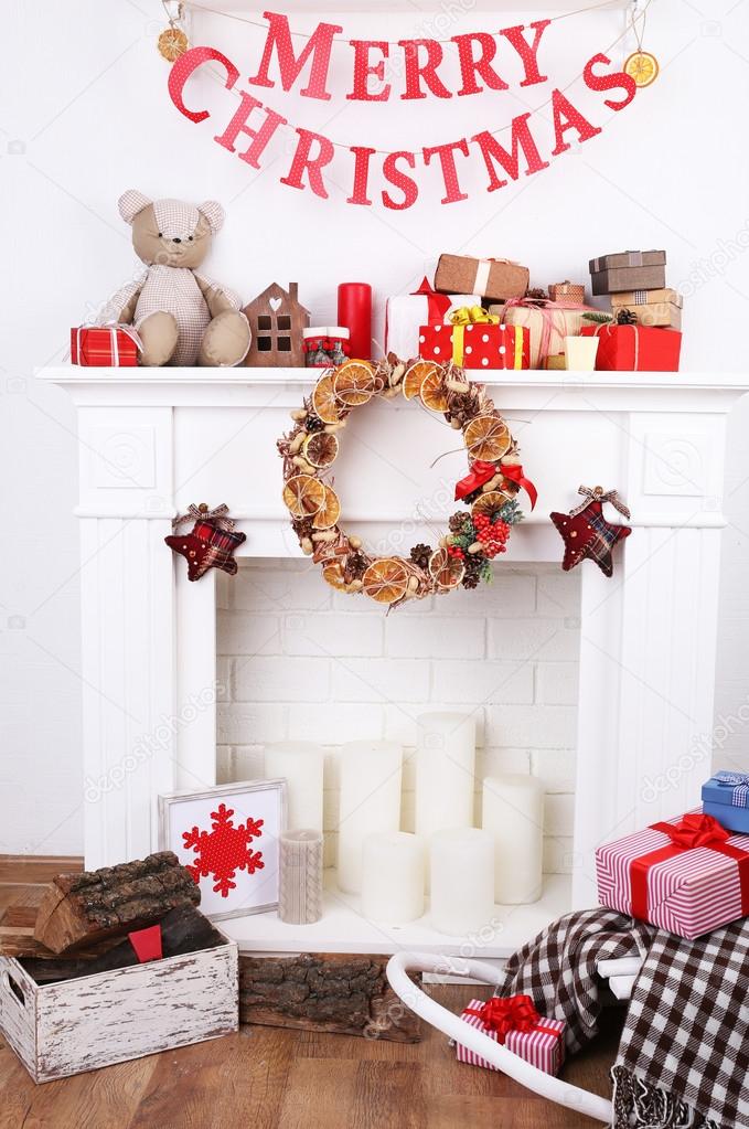 Decorated Christmas fireplace