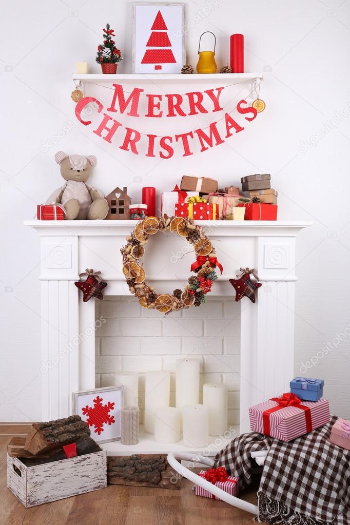 Decorated Christmas fireplace