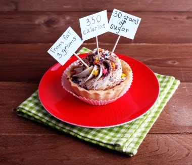 Delicious cake with calories count labels clipart
