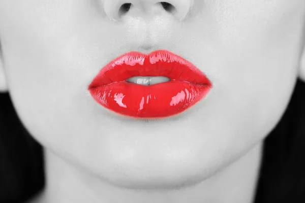 Glamour csillogó piros ajkak — Stock Fotó