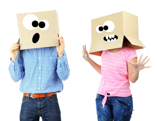 Couple with cardboard boxes — Stock Photo, Image