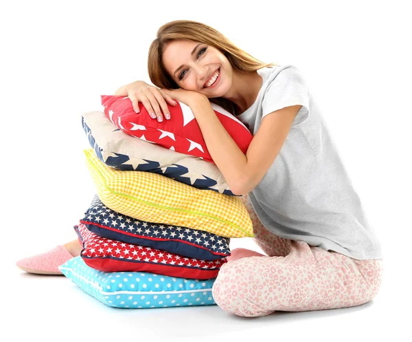 Menina bonita com travesseiros — Fotografia de Stock