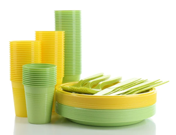 Bright plastic disposable tableware — Stock Photo, Image