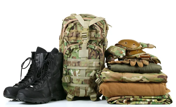 Uniforme do exército com mochila — Fotografia de Stock