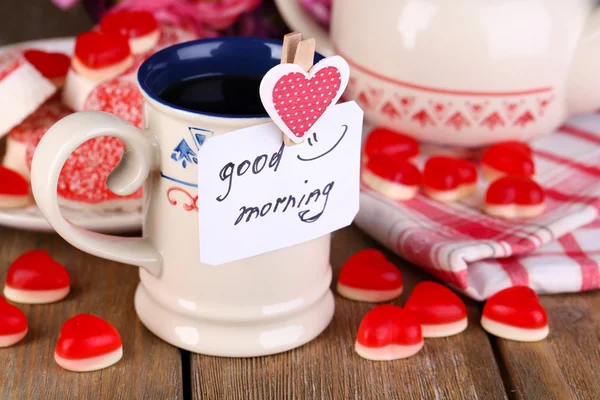 Xícara de chá com cartão — Fotografia de Stock