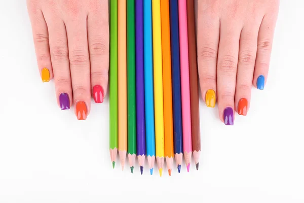 Manicura femenina multicolor con marcadores — Foto de Stock