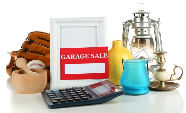 Unwanted things ready for a garage sale, isolated on white — Stock Photo, Image