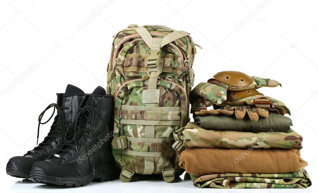 Army uniform with backpack