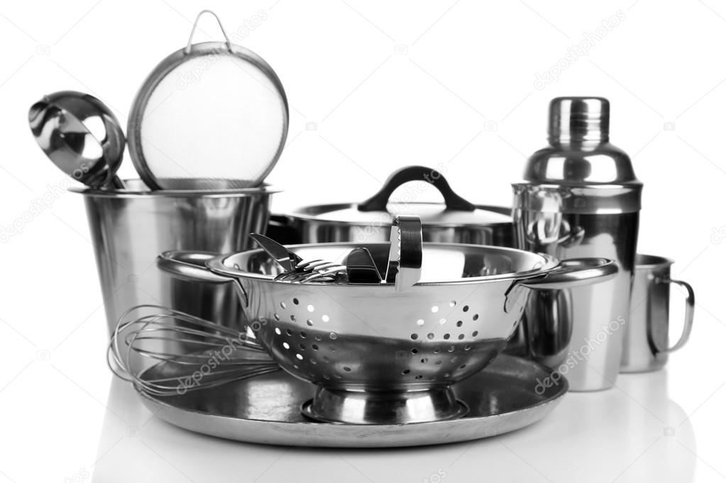 Stainless steel kitchenware on table