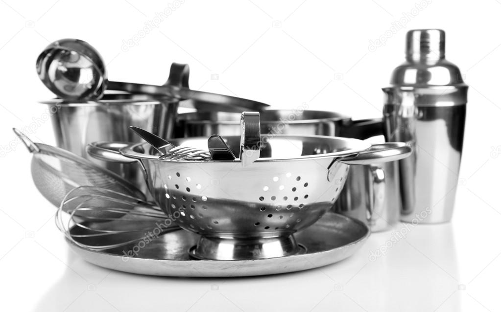 Stainless steel kitchenware on table