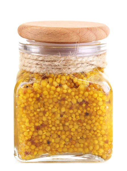 Dijon Mustard in glass jar — Stock Photo, Image