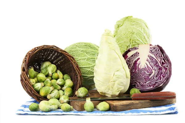 Still life with assortment cabbages — Stock Photo, Image