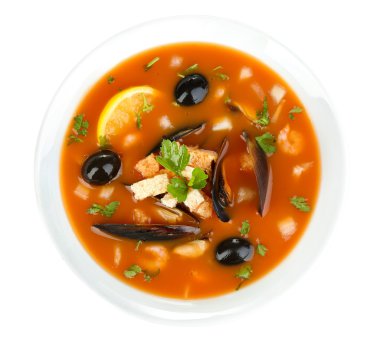 Beyaz izole lezzetli Midye çorbası