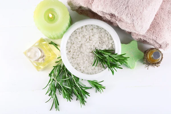 Branches of rosemary and sea salt — Stock Photo, Image