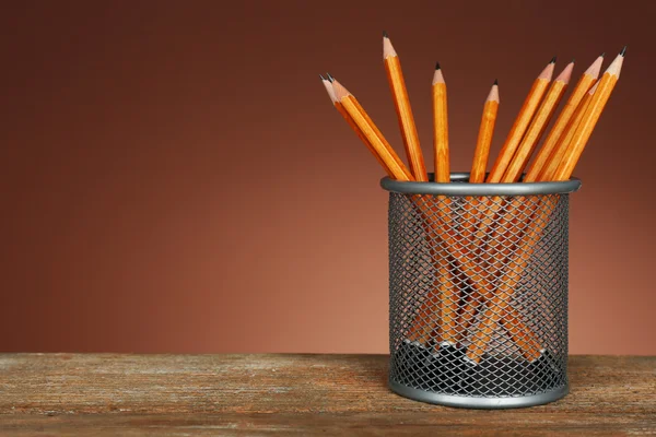 Many pencils in metal holder — Stock Photo, Image