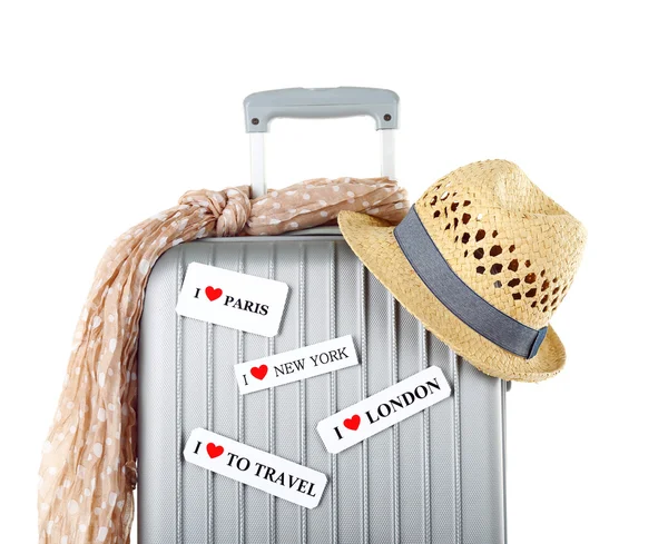 Travel suitcase and hat — Stock Photo, Image