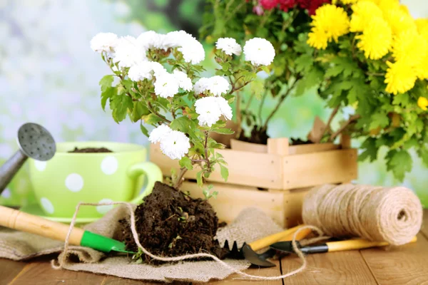 Mesa rústica con flores — Foto de Stock