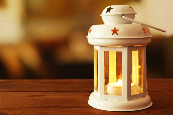 Lantern on wooden table — Stock Photo, Image