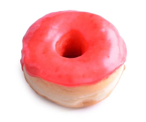 Delicioso donut com esmalte isolado em branco — Fotografia de Stock