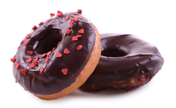 Leckere Donuts mit Glasur isoliert auf weiß — Stockfoto