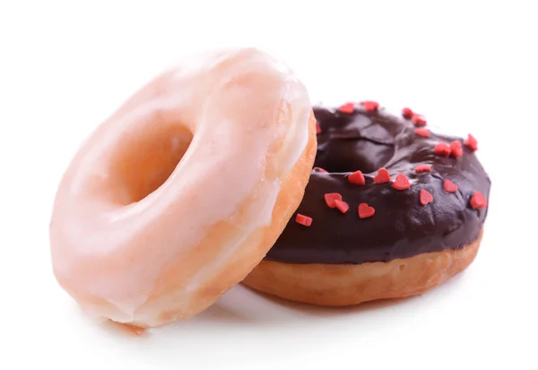 Delicious donuts with glaze isolated on white — Stock Photo, Image