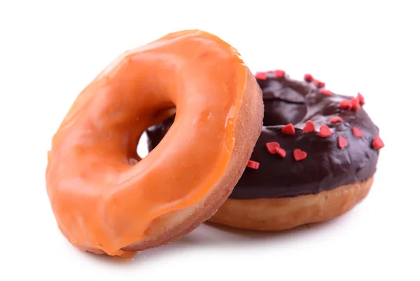 Delicious donuts with glaze isolated on white — Stock Photo, Image