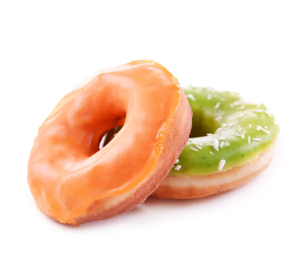 Delicious donuts with glaze isolated on white — Stock Photo, Image