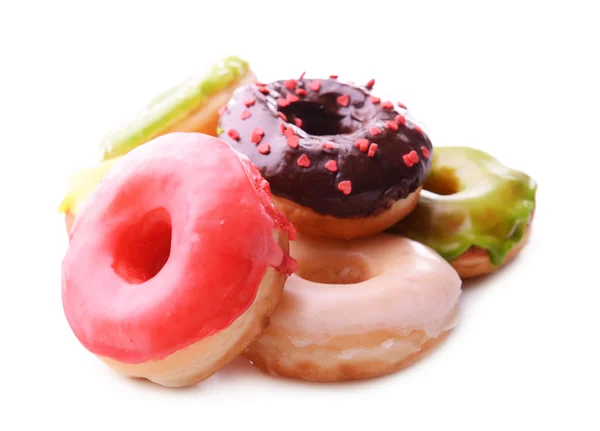 Delicious donuts with glaze isolated on white — Stock Photo, Image