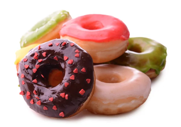 Leckere Donuts mit Glasur isoliert auf weiß — Stockfoto