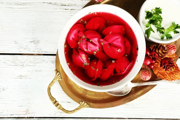 Traditional polish red borscht — Stock Photo, Image