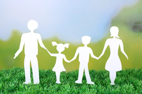 Paper family on green grass — Stock Photo, Image