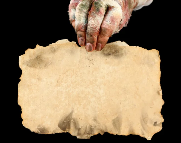 Hand of mummy with old paper — Stock Photo, Image